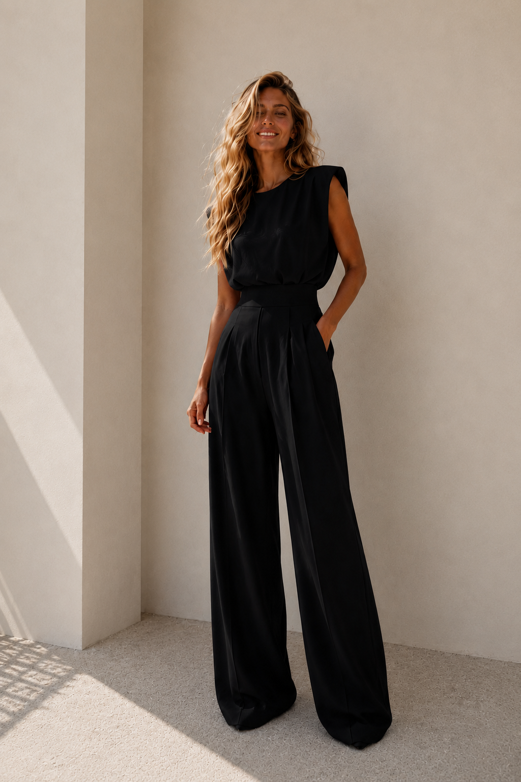 LUNA — Cream Wide-Leg Jumpsuit