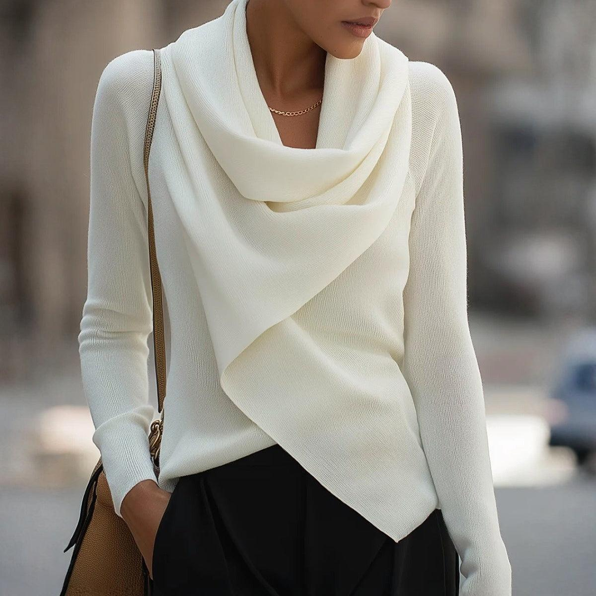 Sablelle Cozy Mock Neck Long Sleeve White Plain Sweater