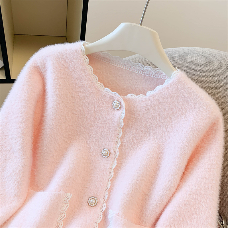 Sablelle Small Fragrant Imitation Mink Cashmere Knit Cardigan