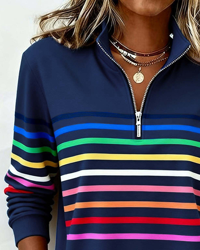 Maya™ | Striped Half-Zip Sweatshirt