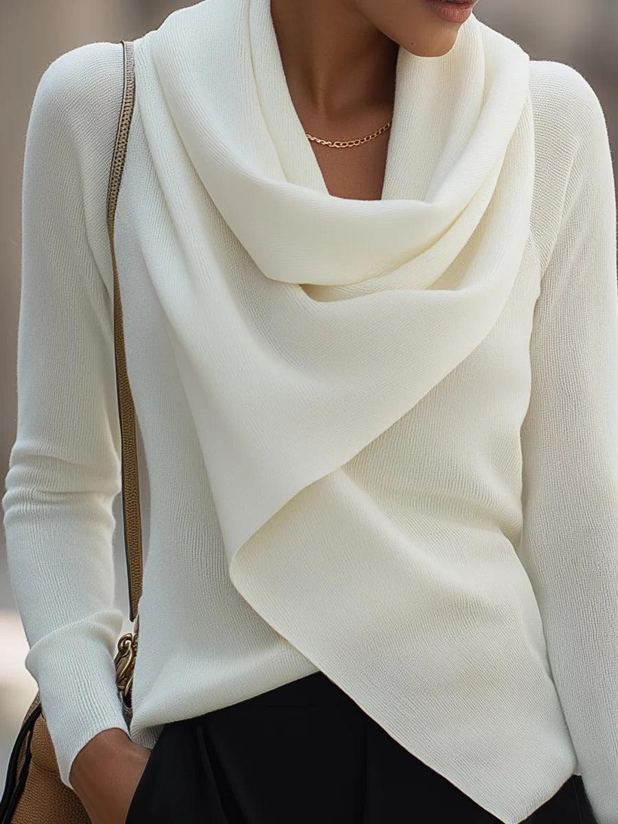 Sablelle Cozy Mock Neck Long Sleeve White Plain Sweater
