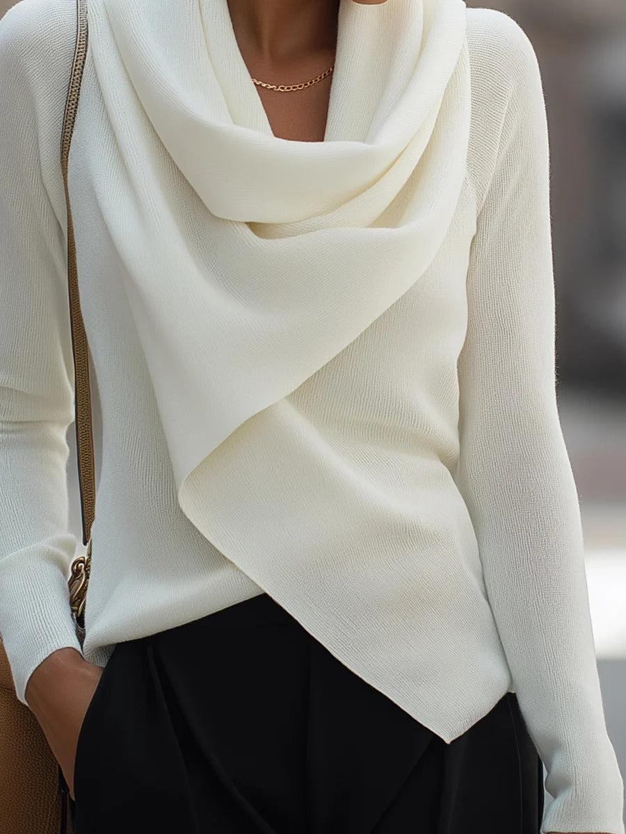 Sablelle Cozy Mock Neck Long Sleeve White Plain Sweater