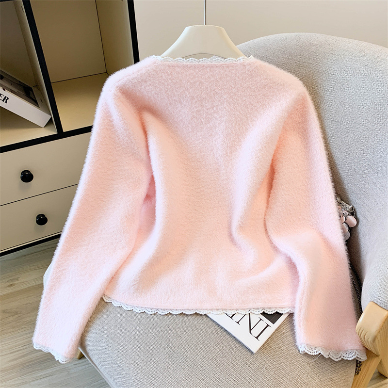 Sablelle Small Fragrant Imitation Mink Cashmere Knit Cardigan