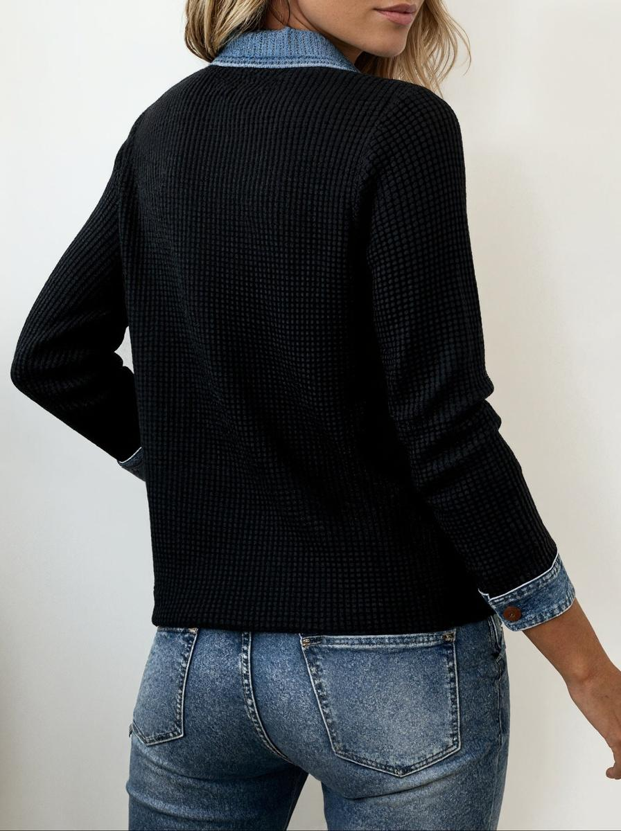 Sablelle Cool Long Sleeve Denim Collar Button Front Top