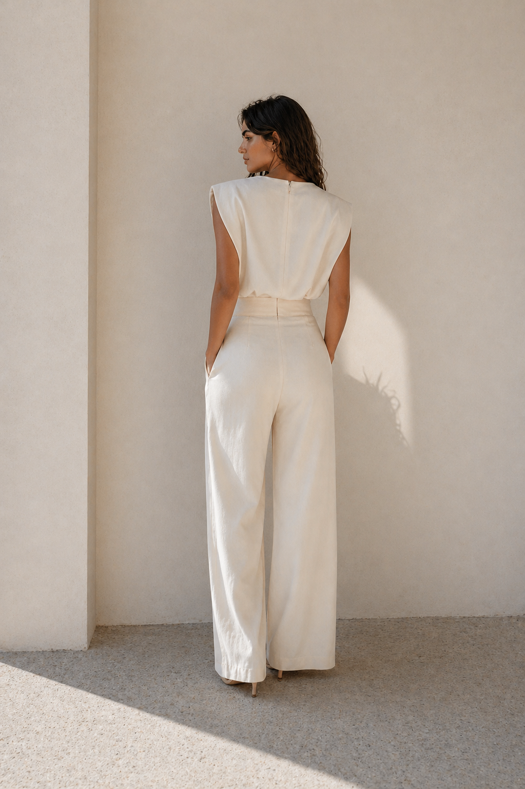 LUNA — Cream Wide-Leg Jumpsuit