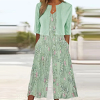 Sablelle Youthful V-Neck Green Jumpsuit With Jacket