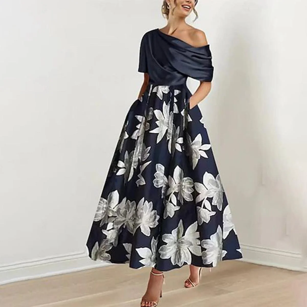 Sablelle Modern Off the Shoulder Floral Print Maxi Dress