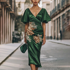 Sablelle Gorgeous Short Sleeve V-Neck Midi Dress