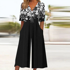 Sablelle Black Floral Print Half Sleeve Jumpsuit