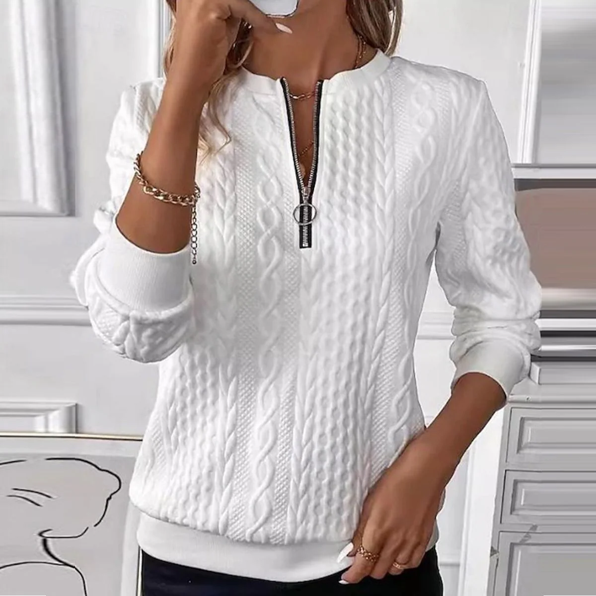 Sablelle White Long Sleeve Plain Top