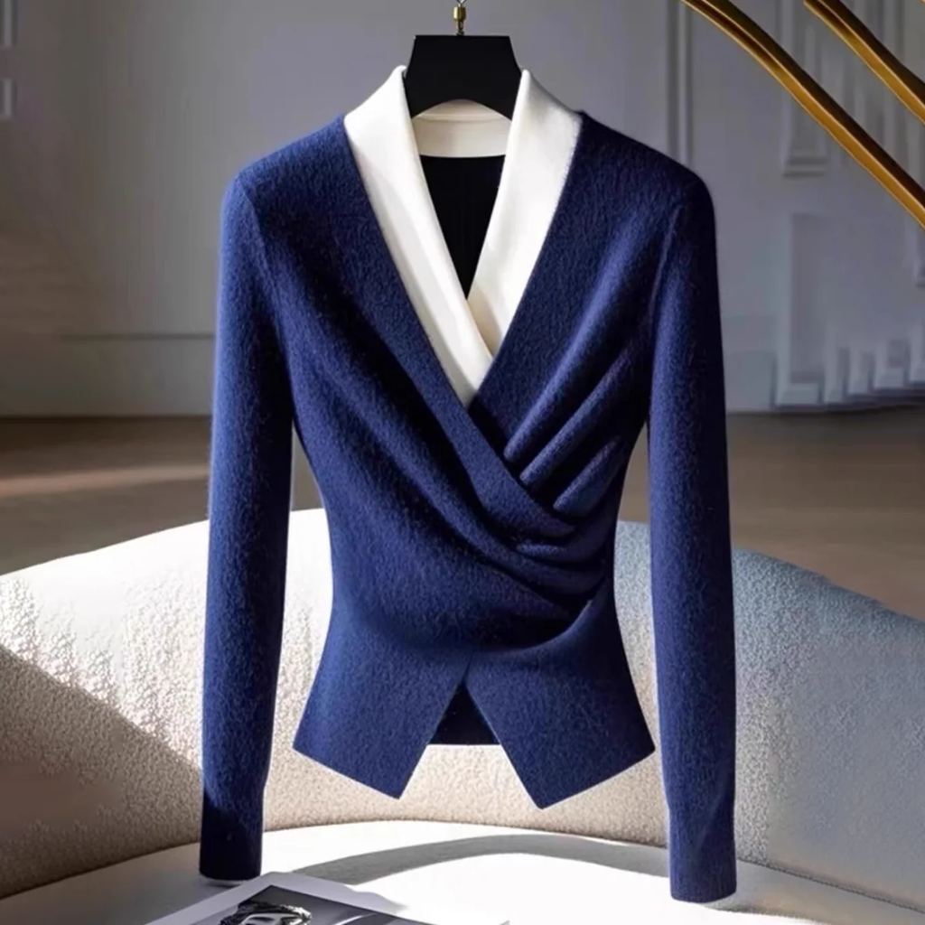 Sablelle Blue V-Neck Long Sleeve Sweater