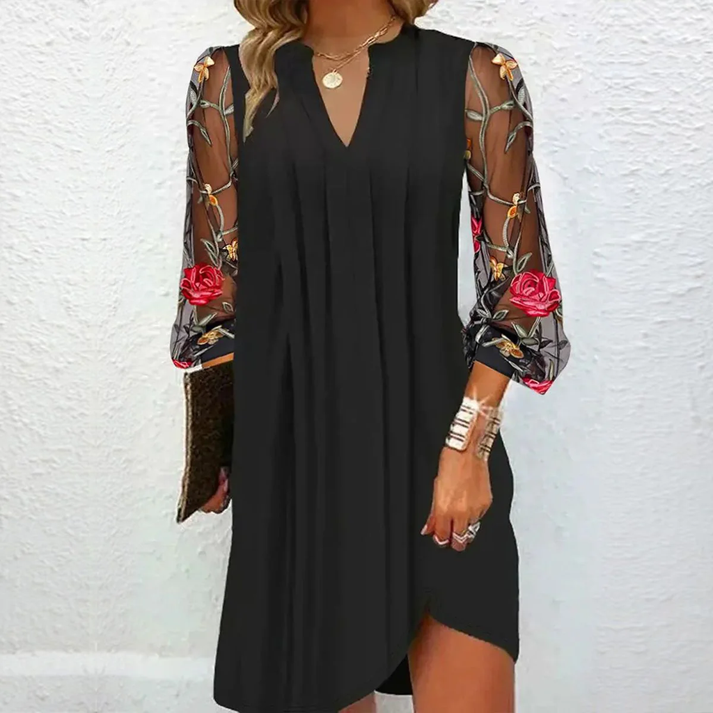 Sablelle Elegant V-Neck Sheer Sleeve Mini Dress