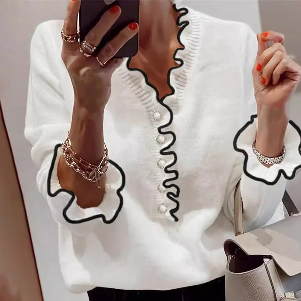 Sablelle Unique Trim V-Neck Long Sleeve Sweater