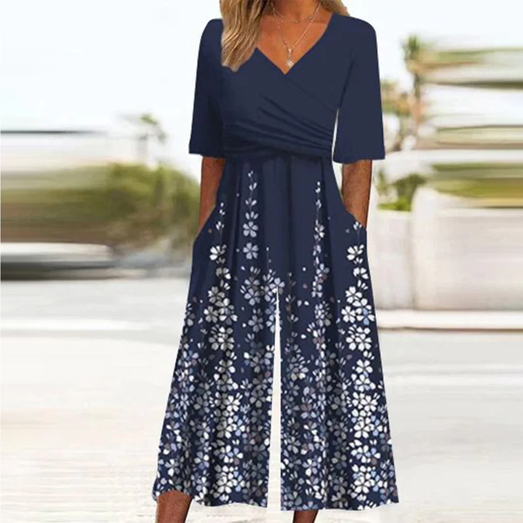 Sablelle Navy Side Pocket Short Sleeve Jumpsuit