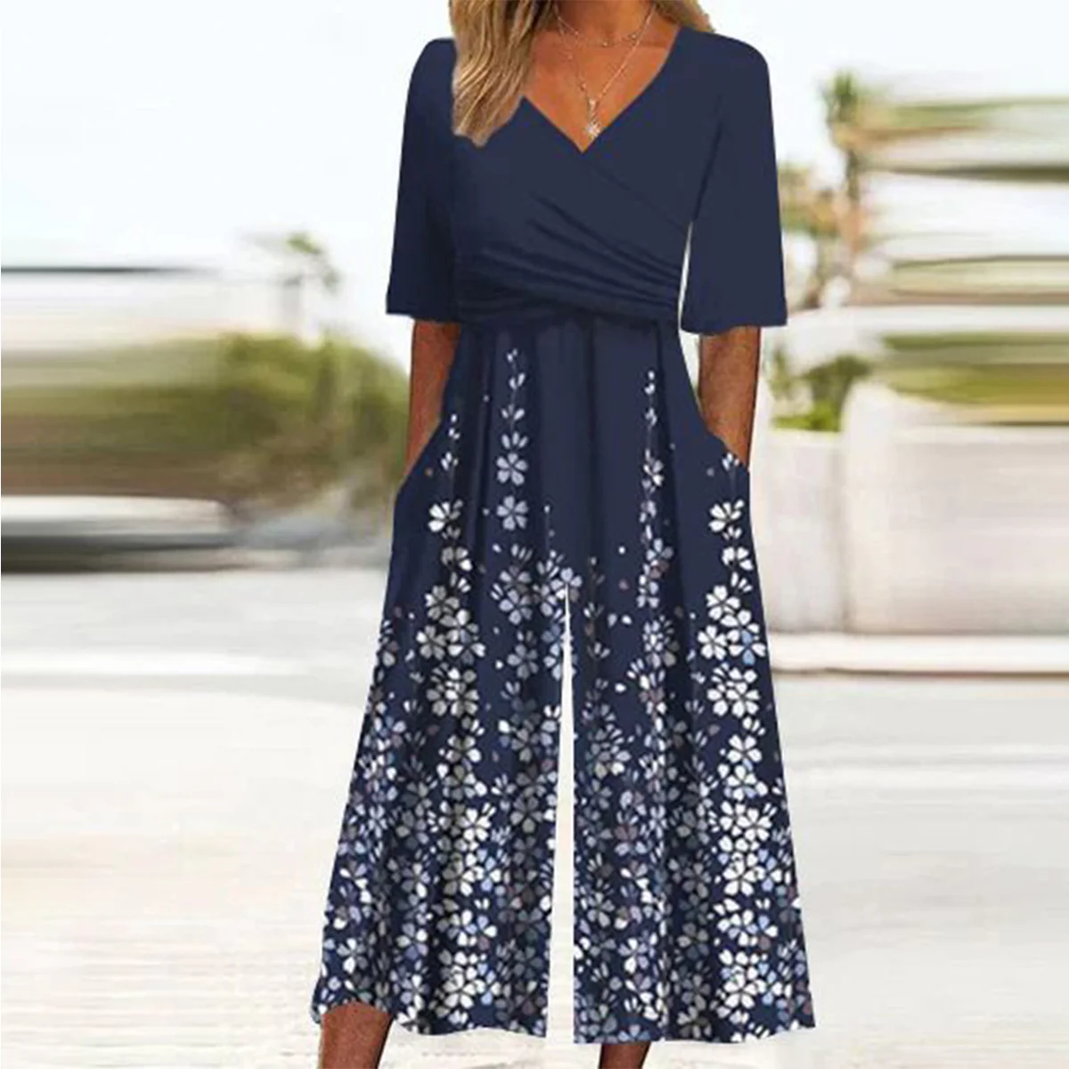 Sablelle Navy Side Pocket Short Sleeve Jumpsuit