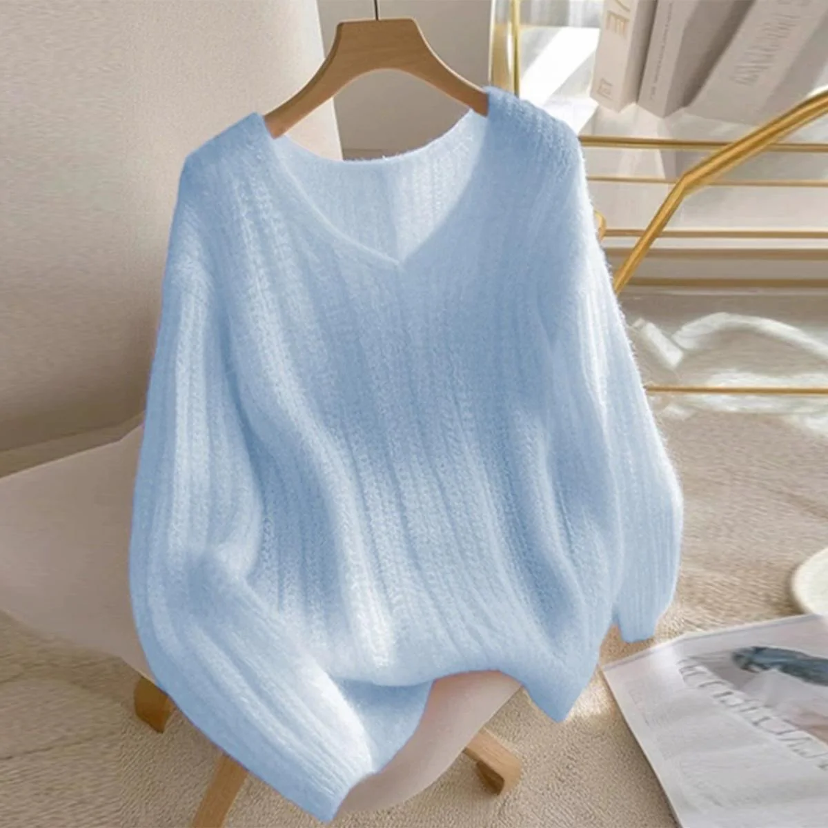 Sablelle Blue Long Sleeve Plain Sweater