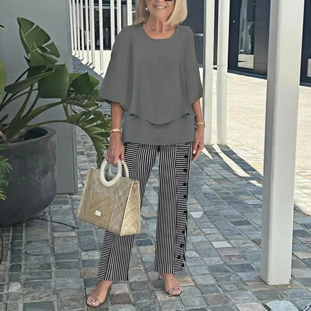 Sablelle Grey Round Neck Two Piece Set