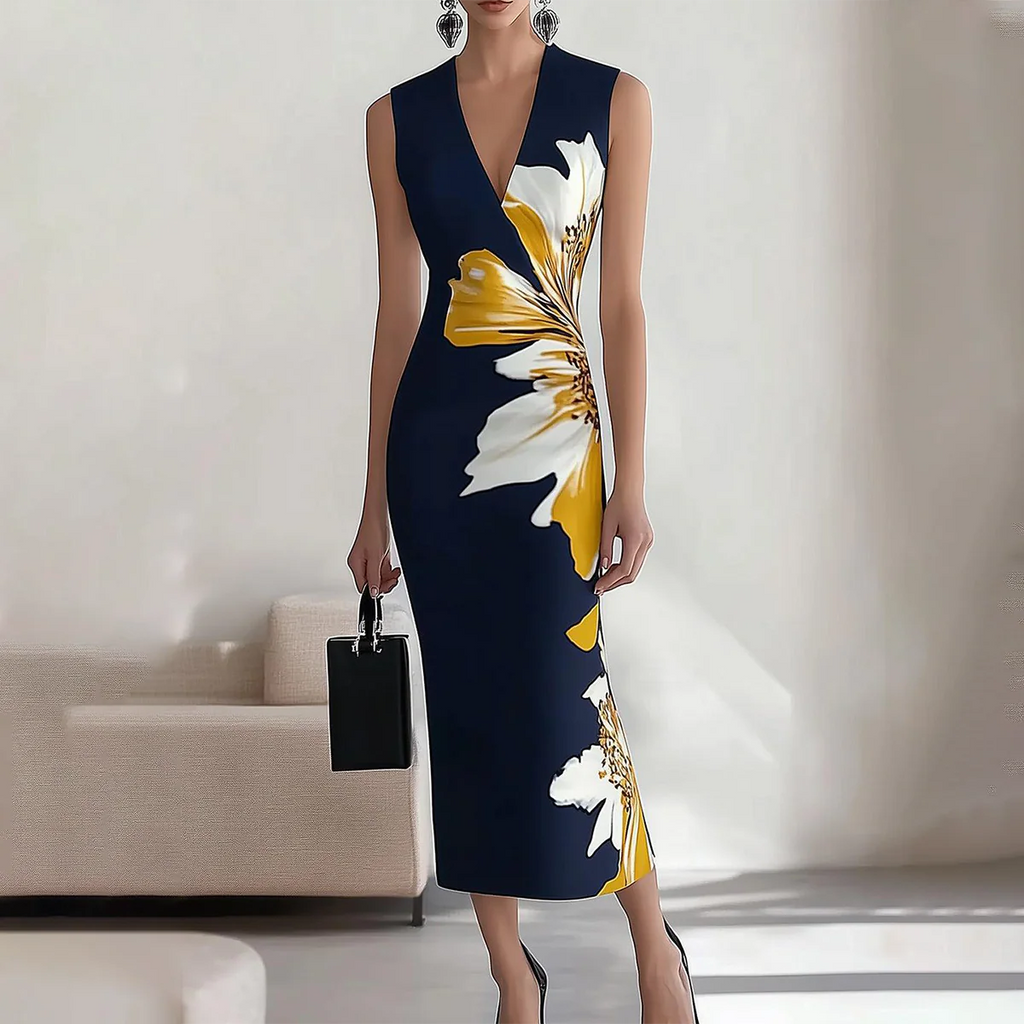Sablelle Elegant Floral Print Sleeveless Maxi Dress