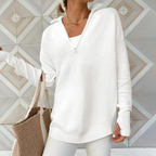 Sablelle Simple White Plain V-Neck Long Sleeve Sweater