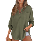 Laura™ | Lightweight Button V Neck Tunic Blouse