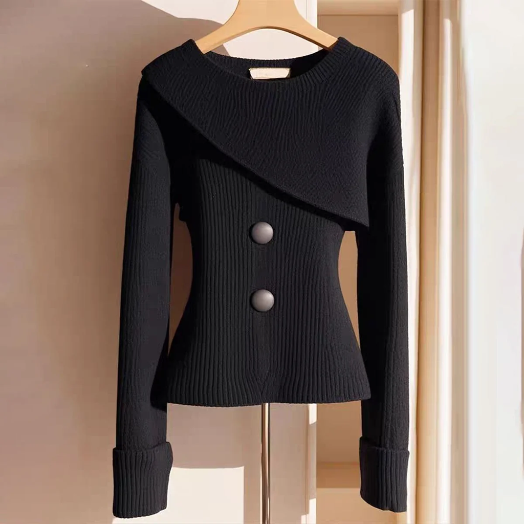 Sablelle Black Plain Round Neck Long Sleeve Sweater