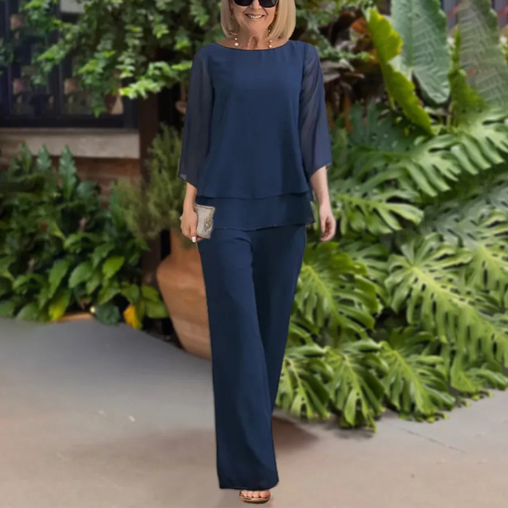 Sablelle Classy 3/4 Sleeve Plain Two Piece Set