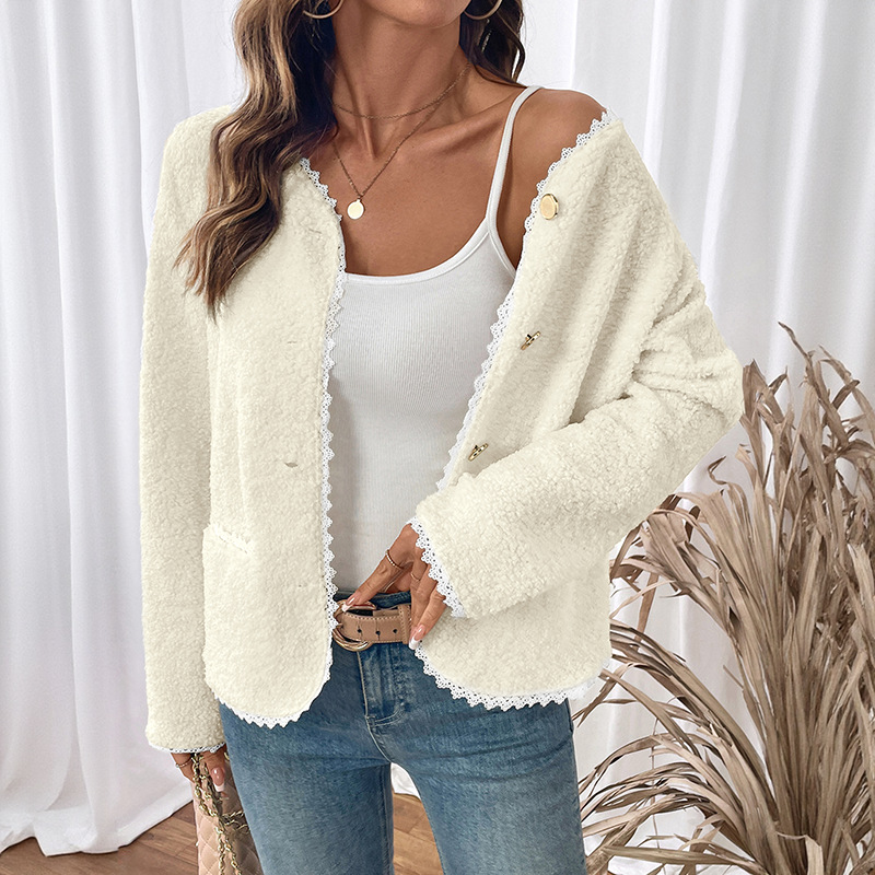 Sablelle Lace Detail Button Up Long Sleeve Outerwear