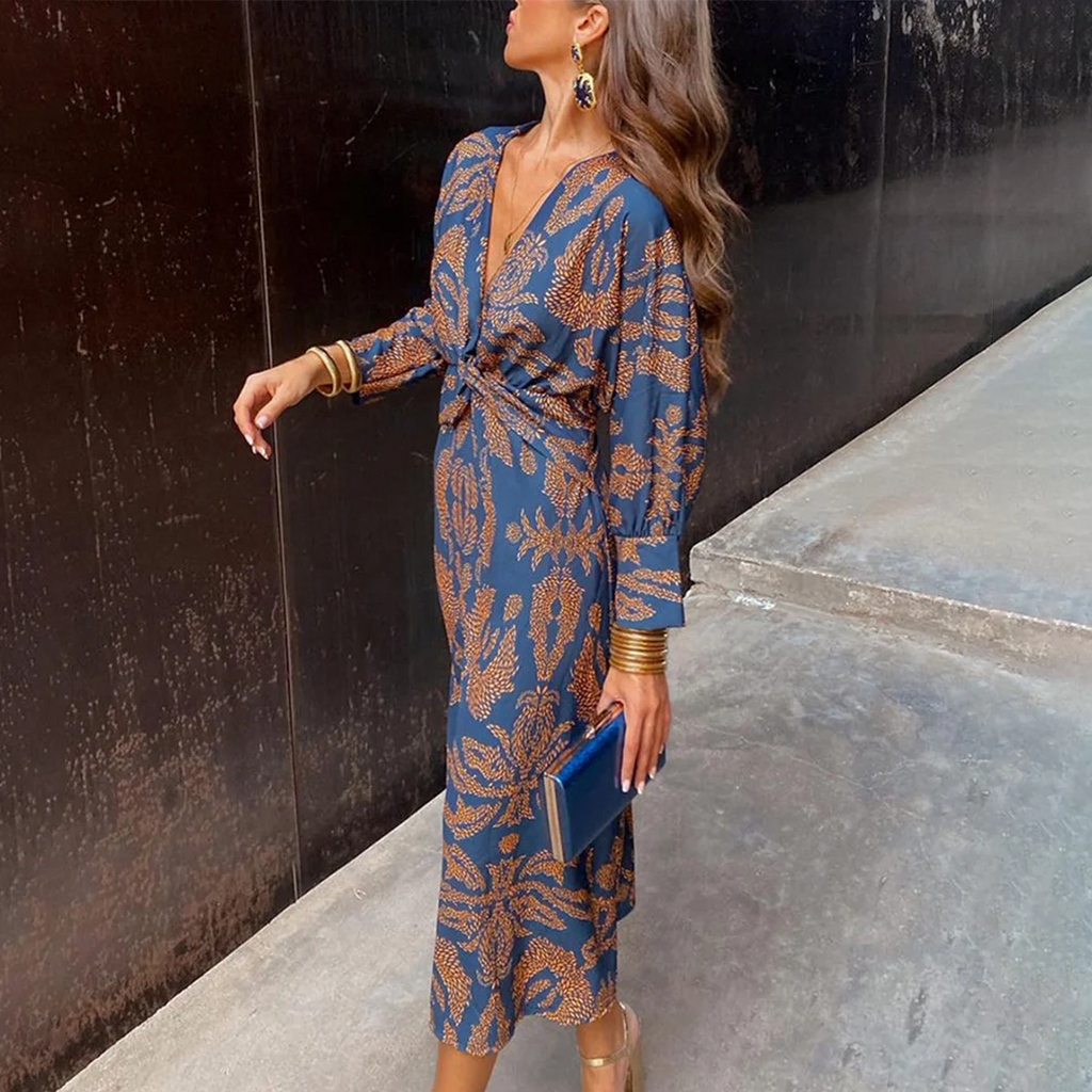 Sablelle Groovy Blue Long Sleeve Midi Dress