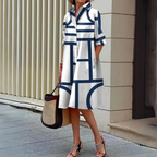 Sablelle Trendy Striped Print Collared Midi Dress