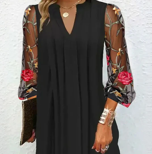 Sablelle Elegant V-Neck Sheer Sleeve Mini Dress
