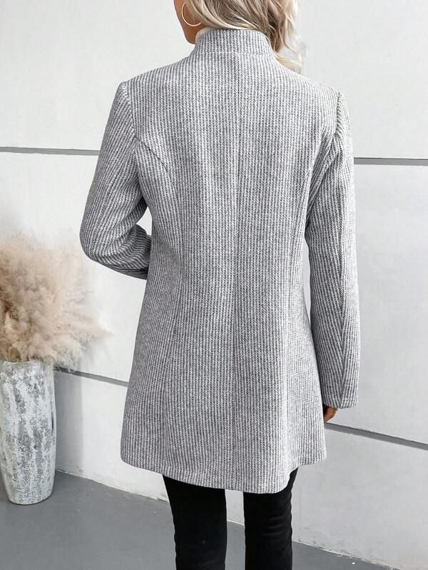Sablelle Classy Print Collarless Long Sleeve Outerwear