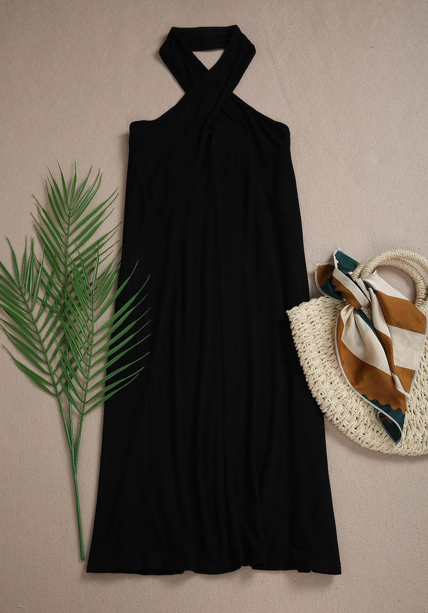 Sablelle Jet Black Twisted High Halter Sleeveless Mini Dress