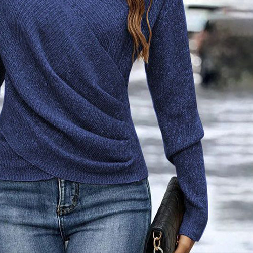 Sablelle Navy Plain V-Neck Long Sleeve Sweater