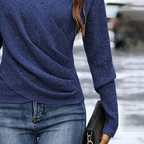 Sablelle Navy Plain V-Neck Long Sleeve Sweater