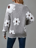 Sablelle Grey V-Neck Floral Print Sweater