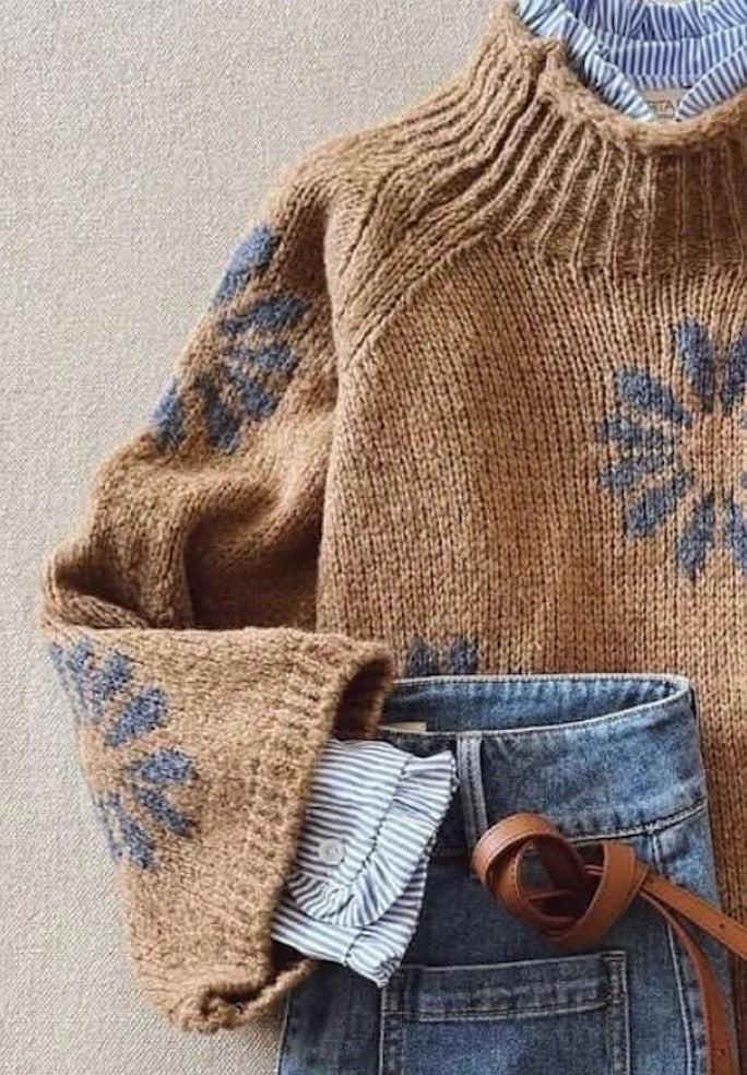Sablelle Retro Brown Mock Neck Long Sleeve Sweater