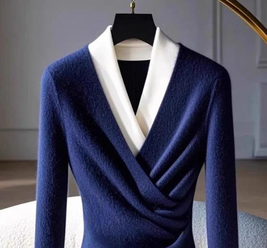 Sablelle Blue V-Neck Long Sleeve Sweater