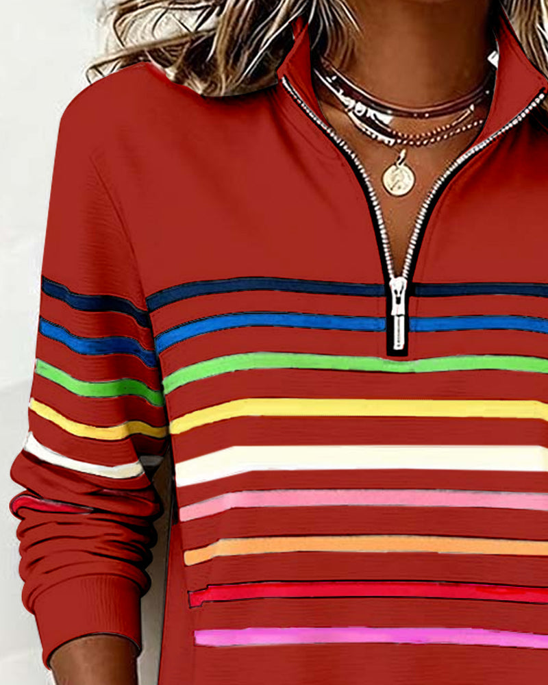 Maya™ | Striped Half-Zip Sweatshirt