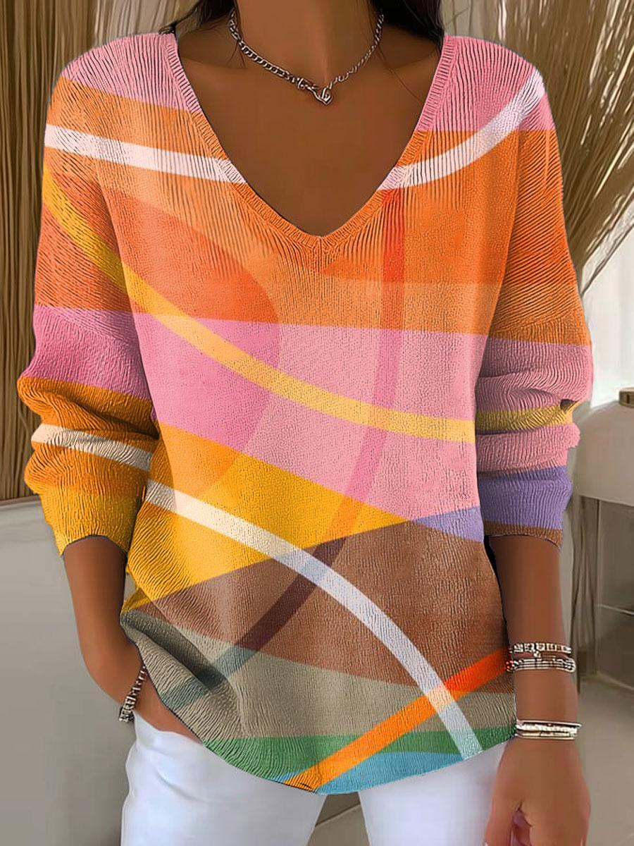 Sablelle Orange V-Neck Long Sleeve Top