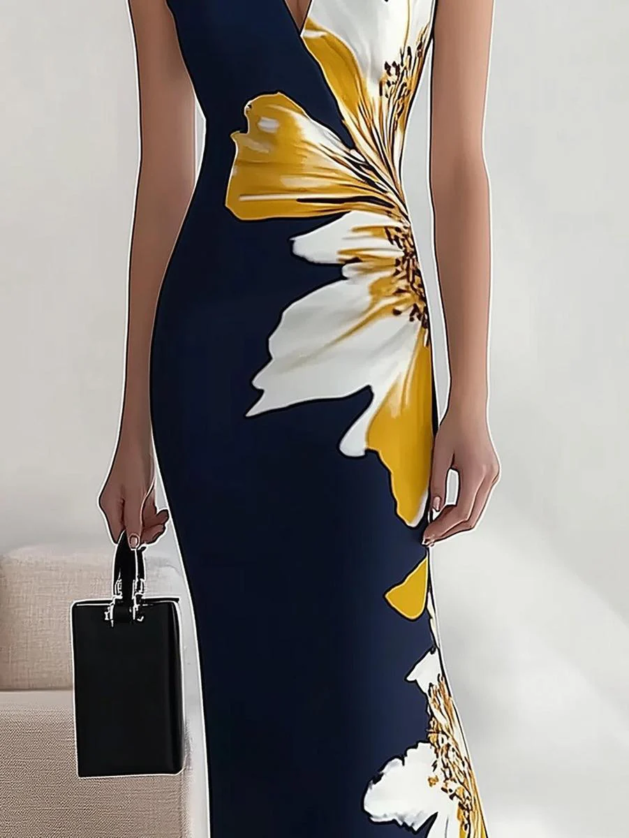Sablelle Elegant Floral Print Sleeveless Maxi Dress