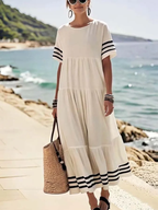 Sablelle Groovy Round Neck Short Sleeve Maxi Dress