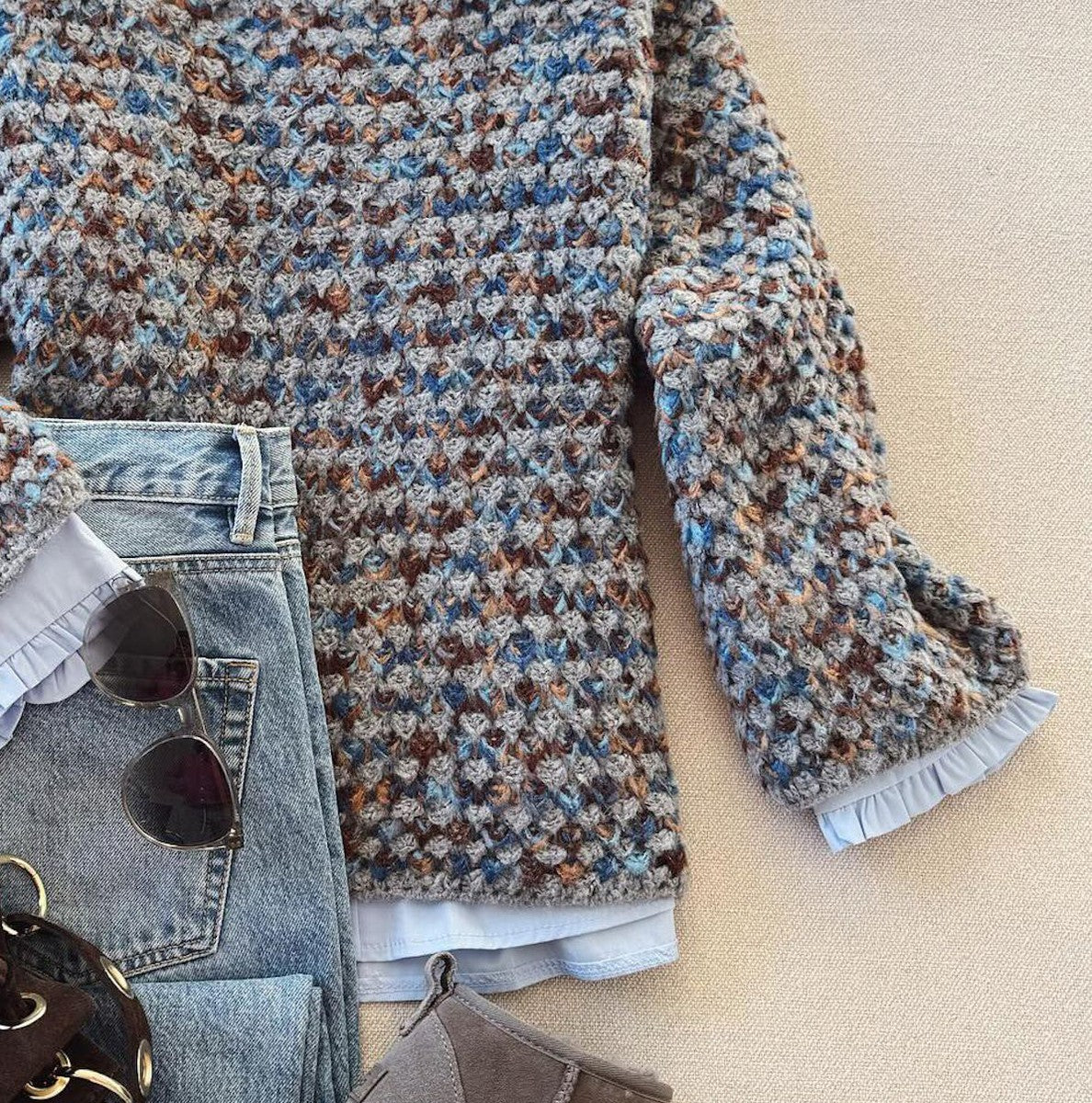 Sablelle Blue Long Sleeve Color Block Sweater