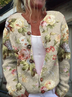 Sablelle Elegant Floral Print Collarless Long Sleeve Cardigan