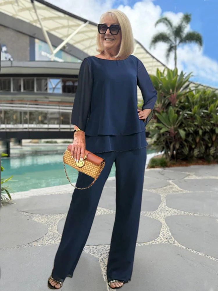 Sablelle Classy 3/4 Sleeve Plain Two Piece Set