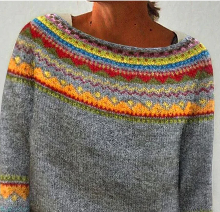 Sablelle Retro Long Sleeve Print Sweater