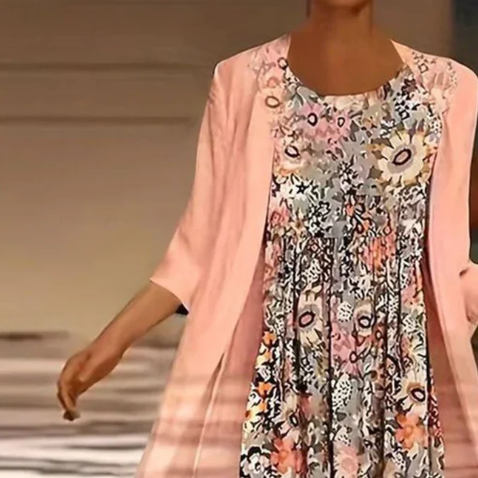 Sablelle Pink Midi Dress With Thin Jacket Two Piece Outfits