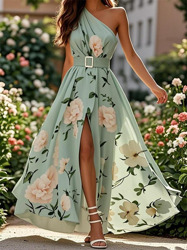 Sablelle Trendy Floral Print One Shoulder Maxi Dress