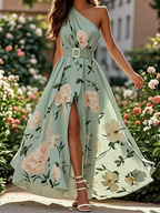 Sablelle Trendy Floral Print One Shoulder Maxi Dress