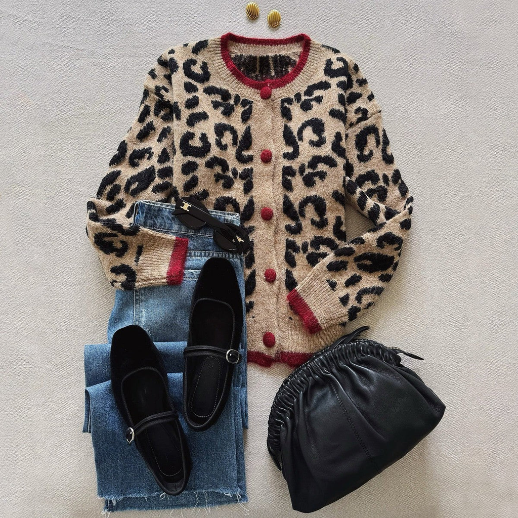 Sablelle Unique Brown Leopard Print Long Sleeve Cardigan