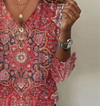 Sablelle Red Print 3/4 Sleeve V-Neck Top